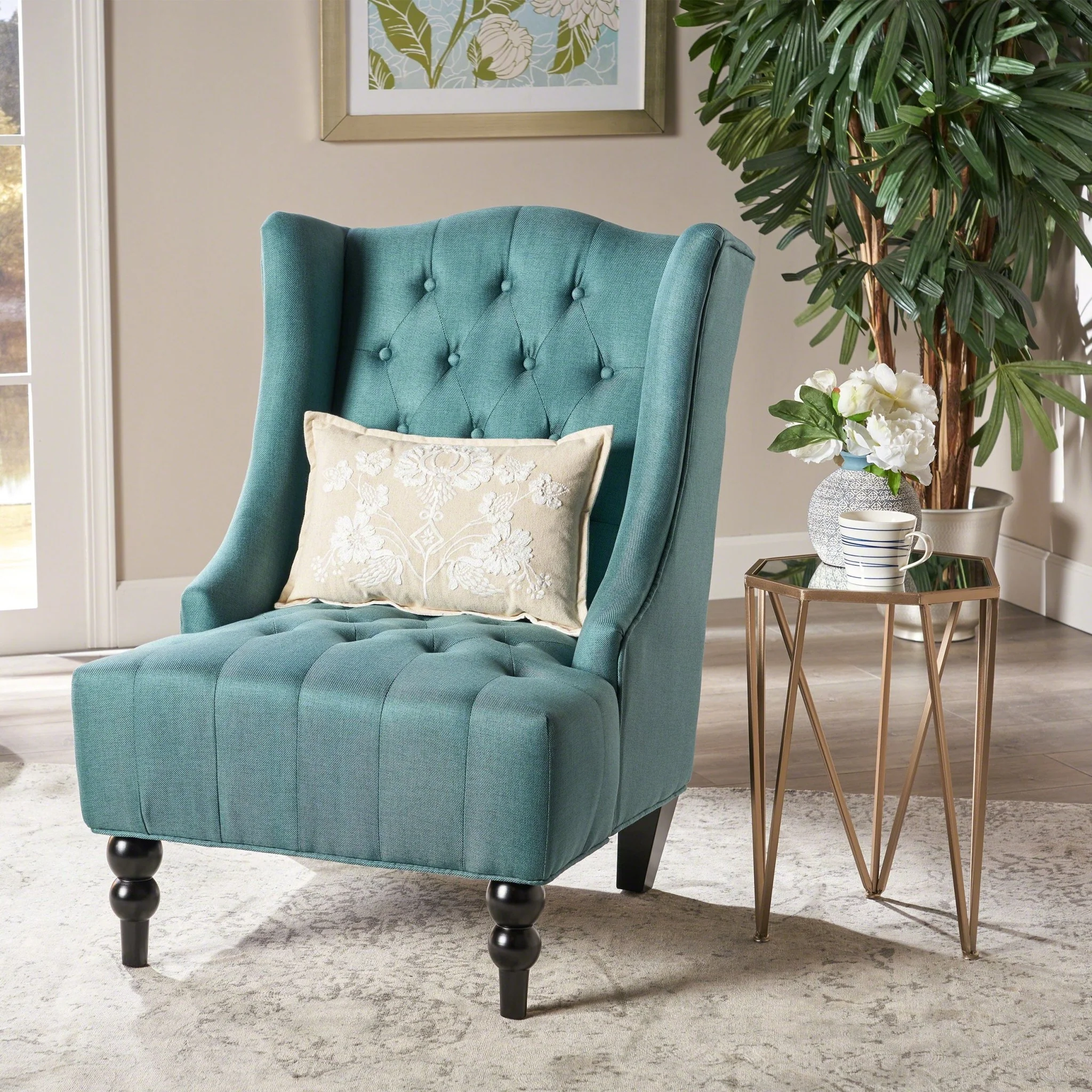 Dawned Upholstered Accent Chair with Button Tufting and Wing Back