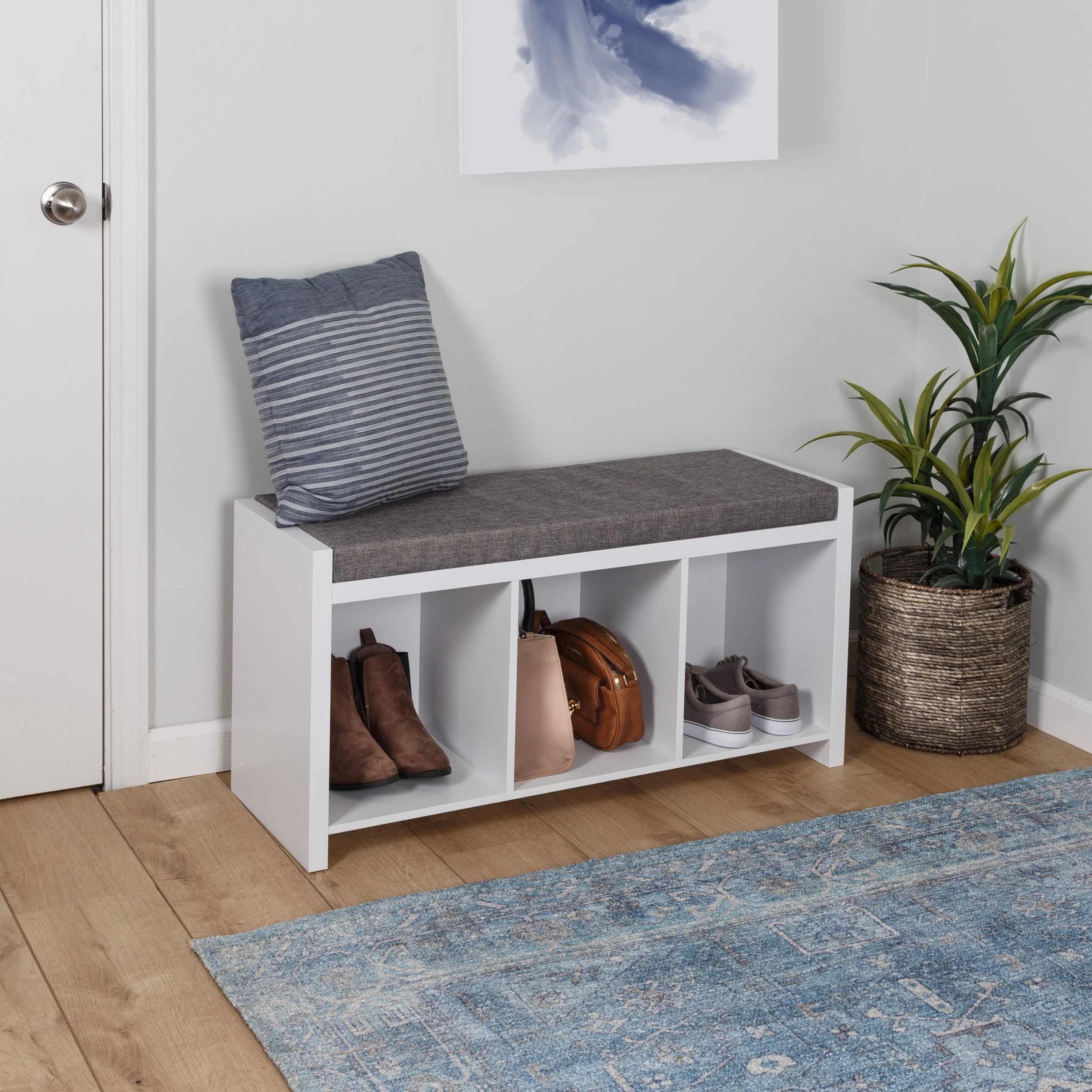Honey-Can-Do MDF and Linen 3-Cube Storage Bench with Cushion