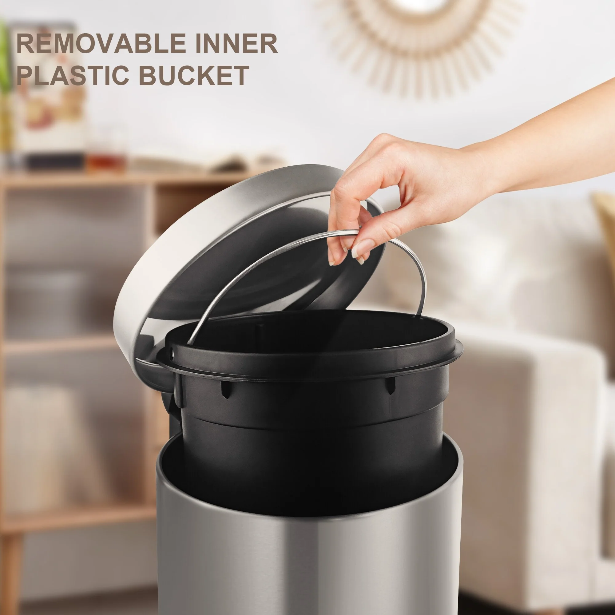 Innovaze 1.32 Gal./3 Liter Stainless Steel Round Step-on Trash Can for Bathroom and Office