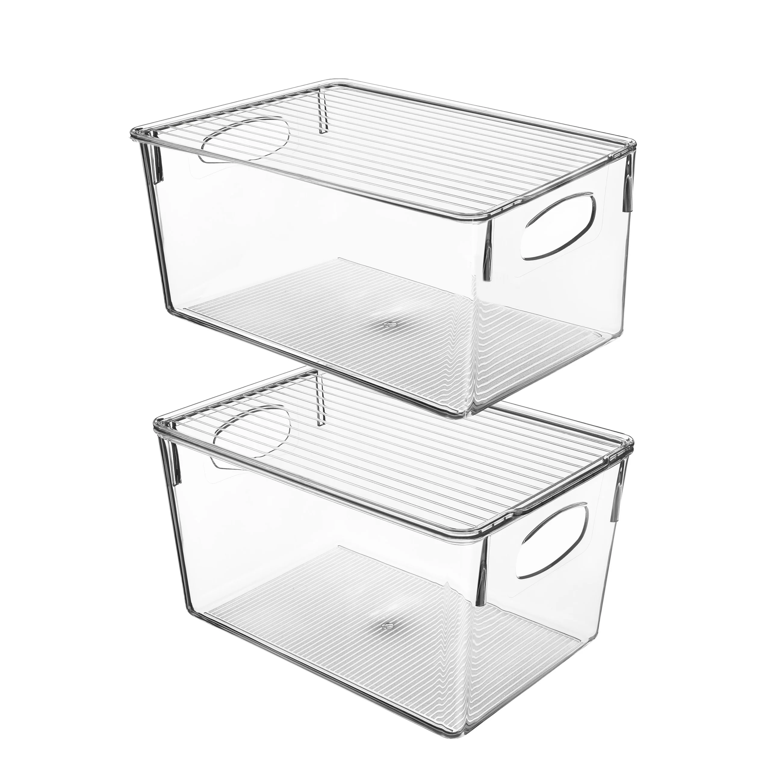 Plastic Storage Clear Bins w/ Lid, Stackable Pantry Box Bin Containers