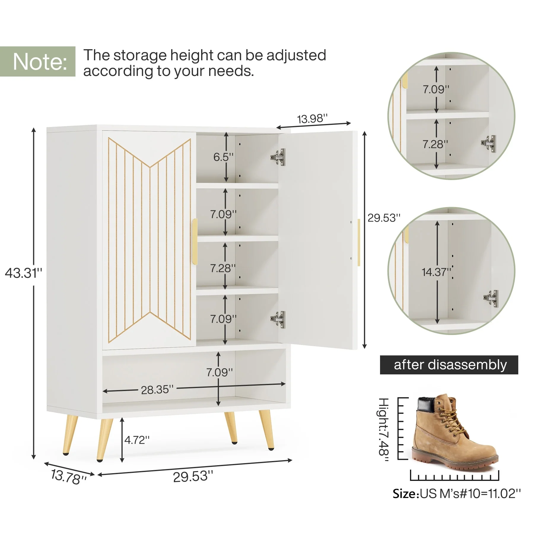 Shoe Cabinet with Doors, 25 Pair Shoe Storage Cabinet with Adjustable Shelves