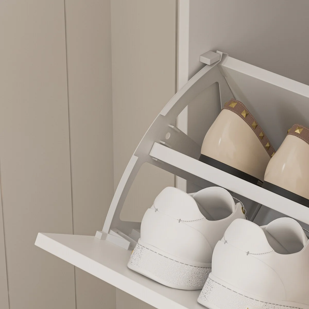 Shoe Organizer w/Mirror Elegant Space Enhancer Entryways Shoe Cabinet