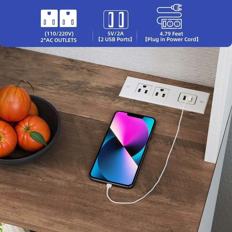 Moasis 5-Tier Bakers Rack with Hooks & LED Lights, Microwave Stand with Power Outlets