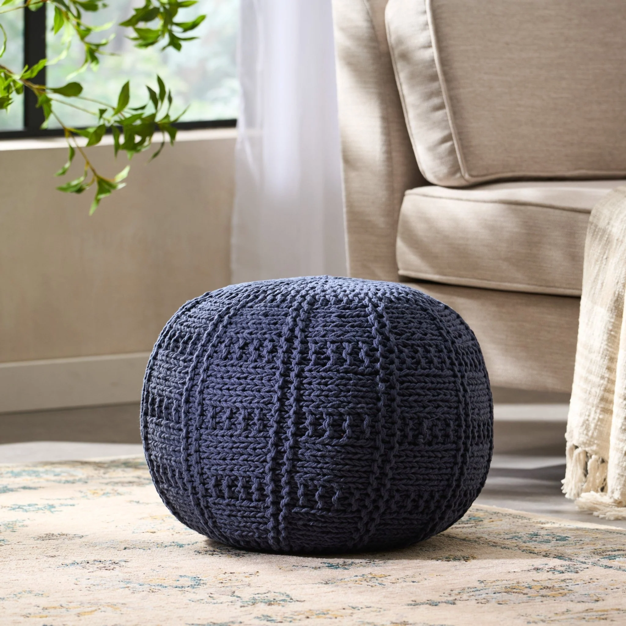 Fathomer Knitted Cotton Round Pouf
