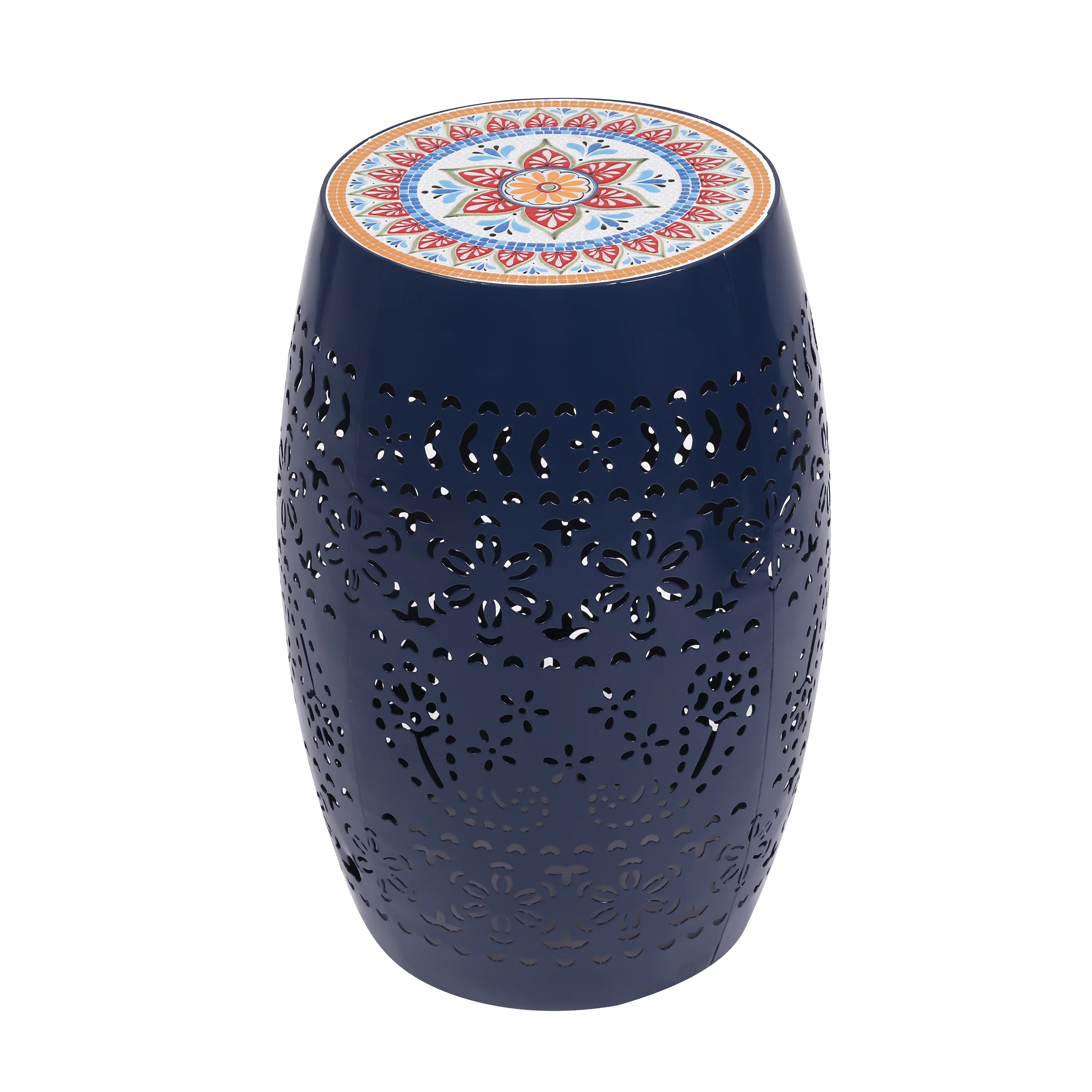 Whimsies Outdoor Ceramic Mosaic Side Table with Cut-Out Pattern