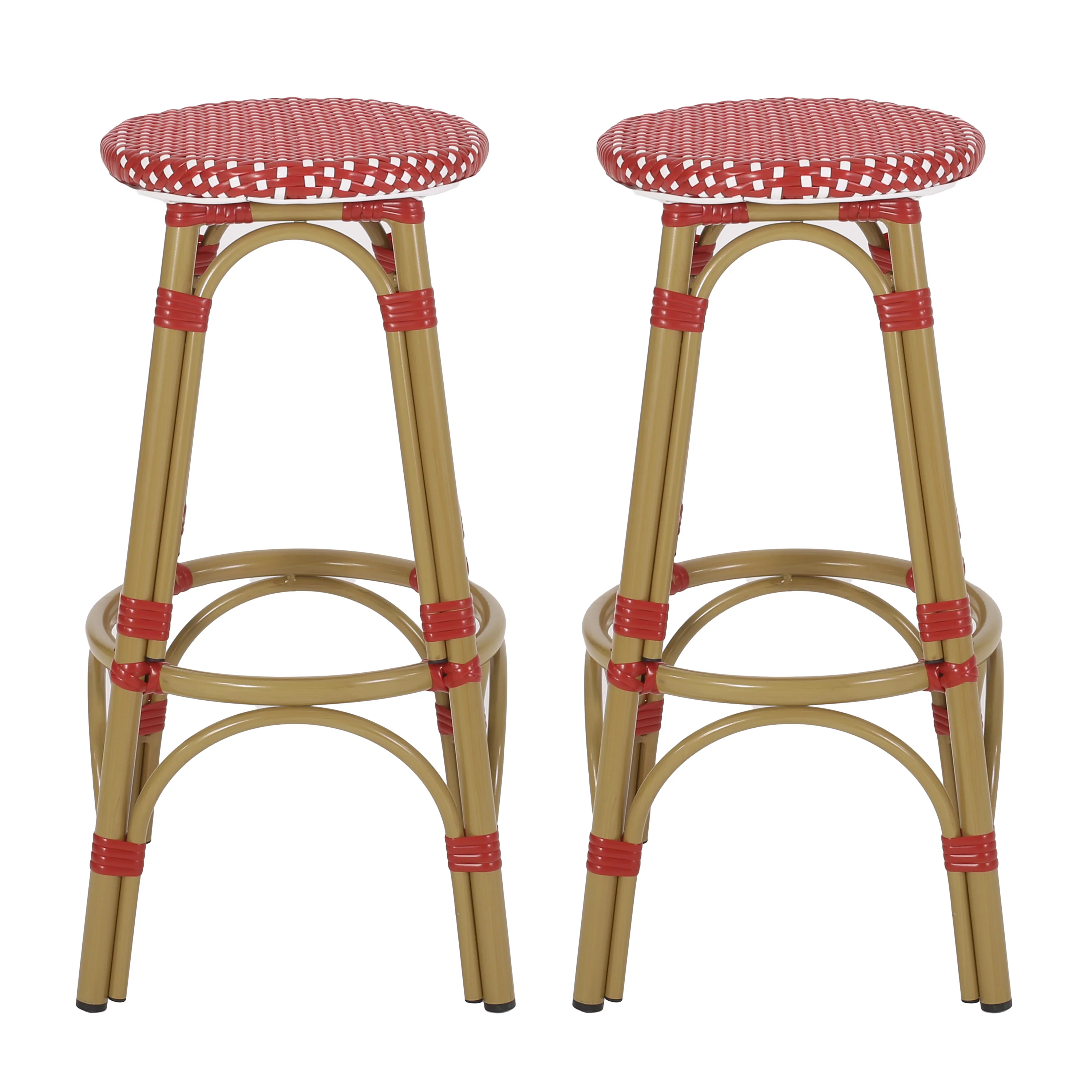 Trillium Outdoor PE Rattan and Aluminum French Backless Bar Stool, Set of 2