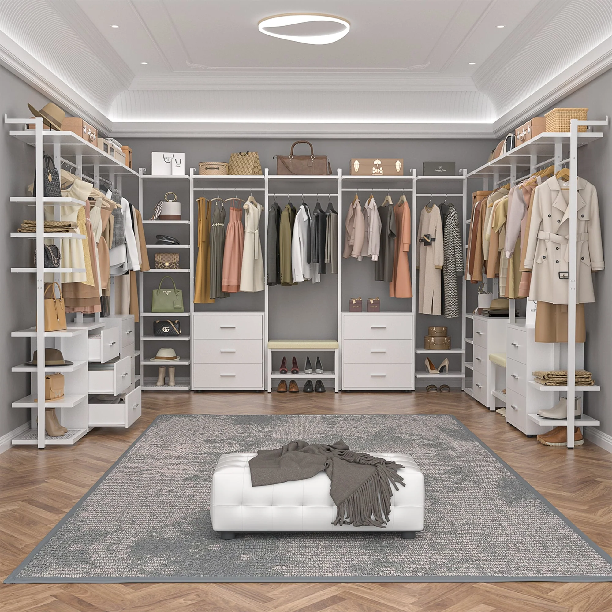 Walk in Closet System with 6 Closet Drawers, 96'' Multifunctional Clothes Rack Closet Organizer