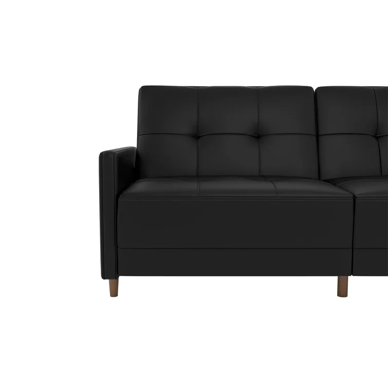 Benitez Twin 76'' Faux Leather Tufted Convertible Sofa