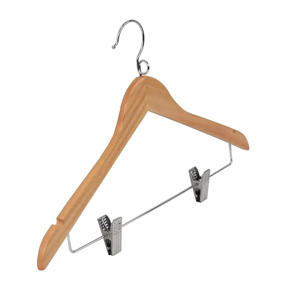 Kascade Wooden Natural Finish Non-slip Clip Tips Hangers (50 Piece)