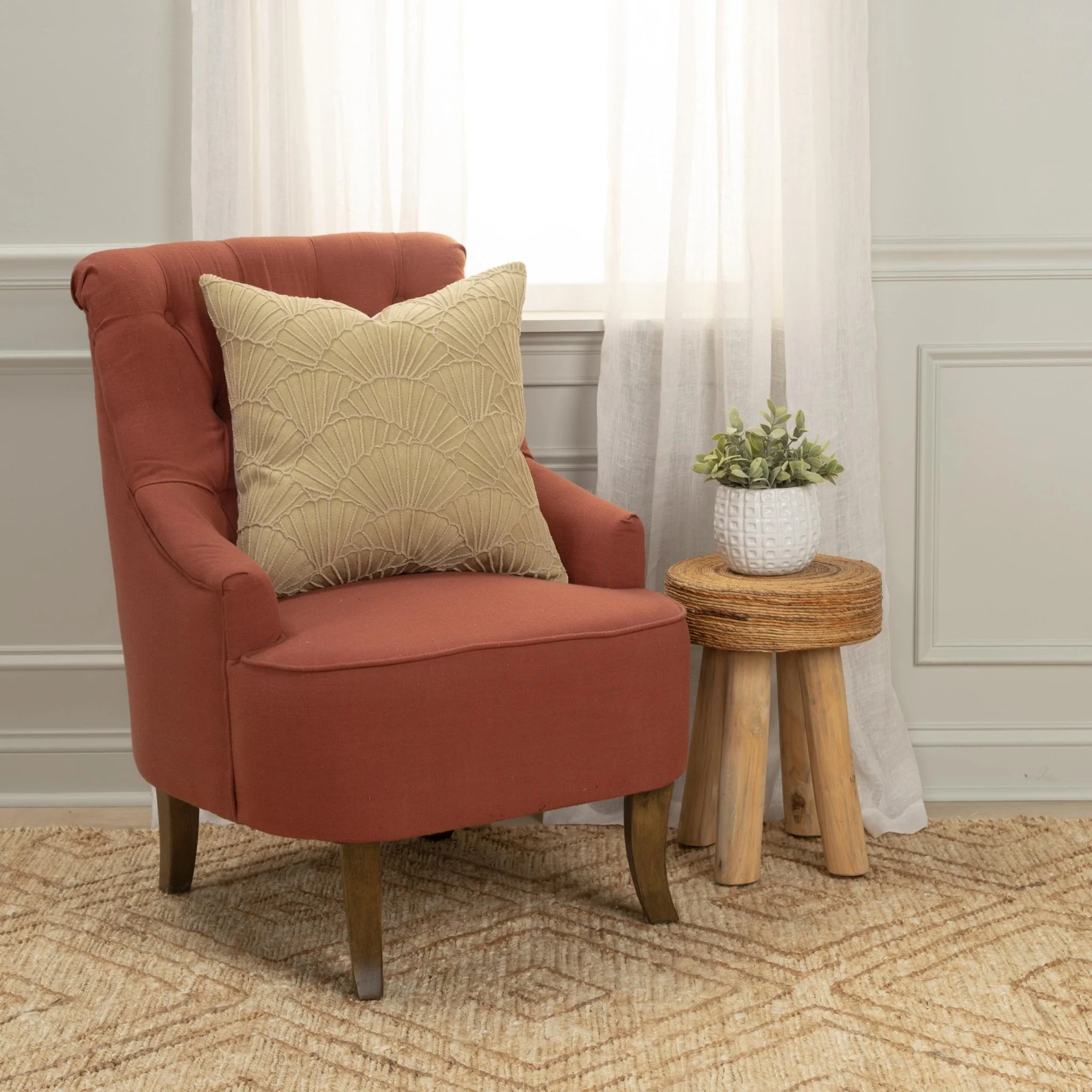 Embroidered Fan Square Pillow