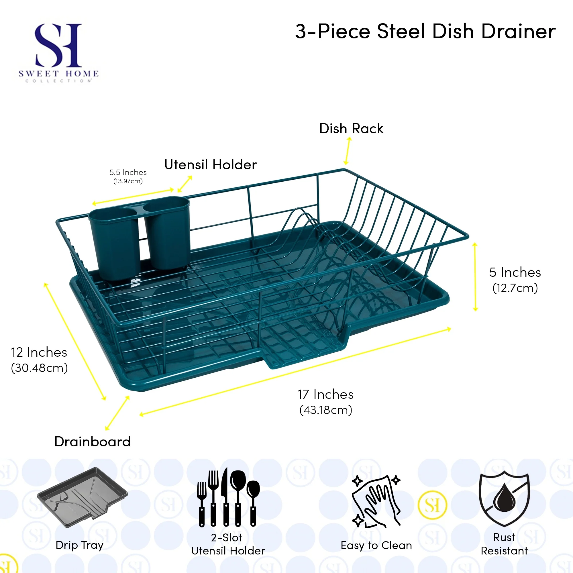 Sweet Home Collection 3-Piece Kitchen Sink Dish Drainer Set