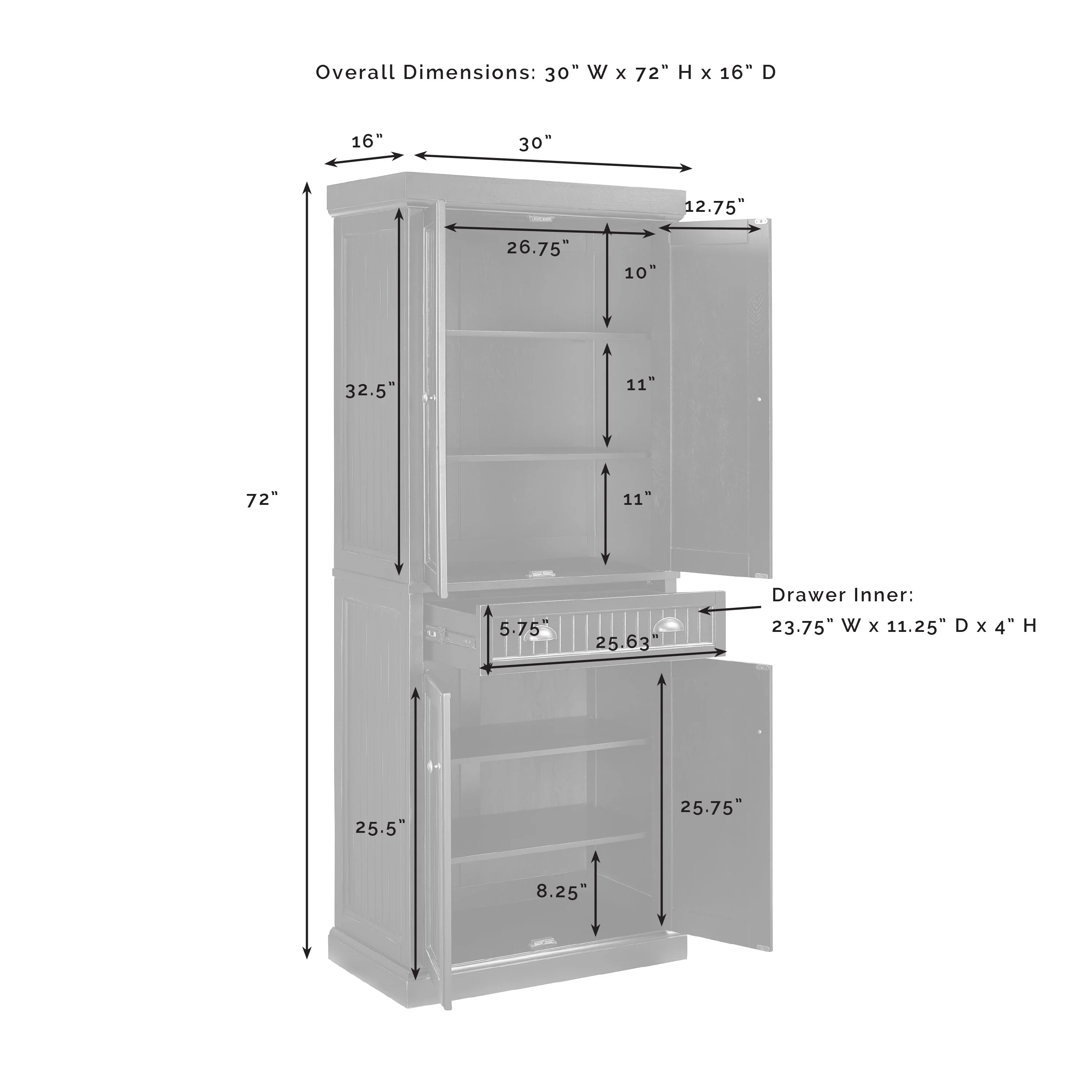 Crosley Seaside Kitchen Pantry in Distressed Black Finish