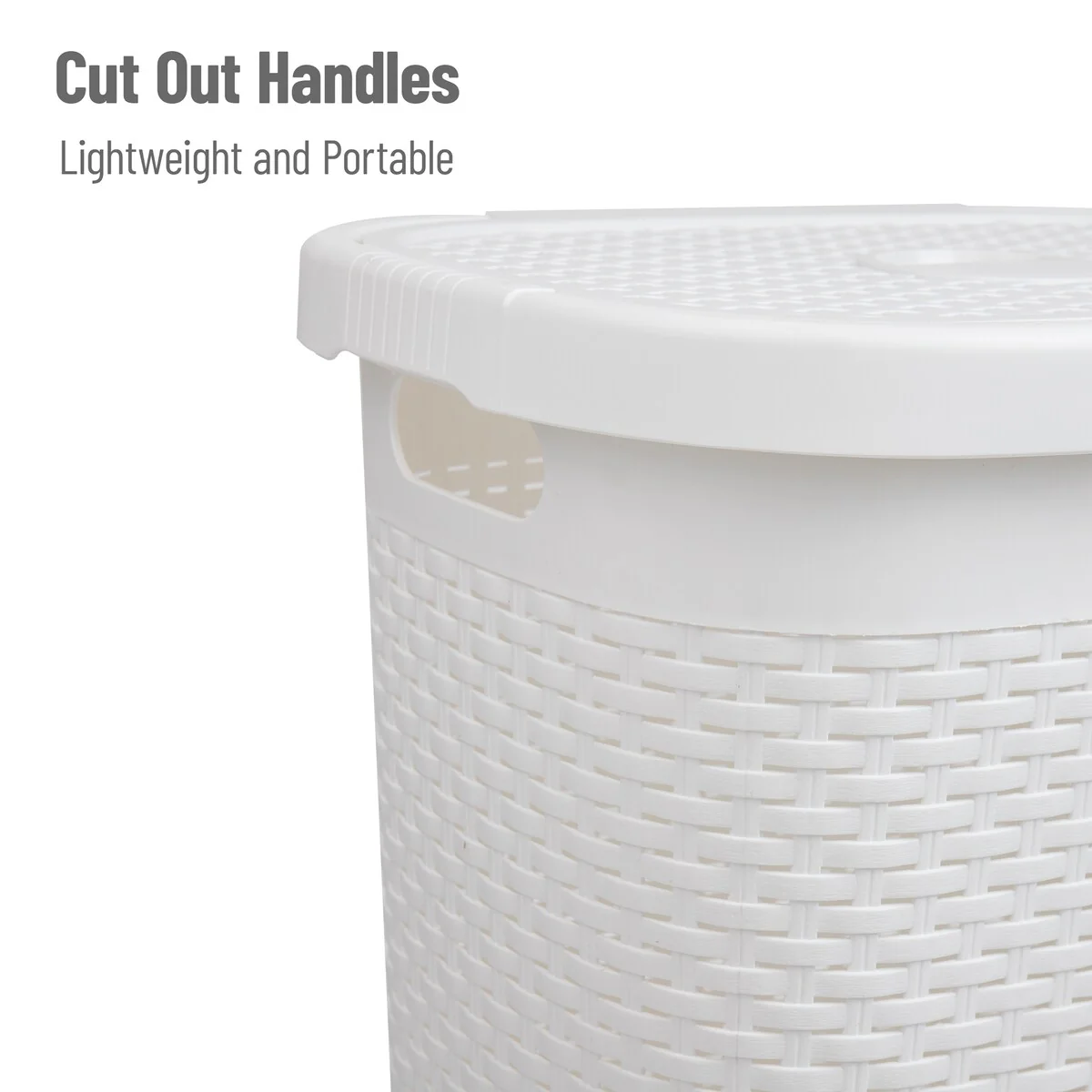 Mind Reader 50L Slim Laundry Hamper, Clothes Basket, Lid, Wicker Design, Plastic, 17.65