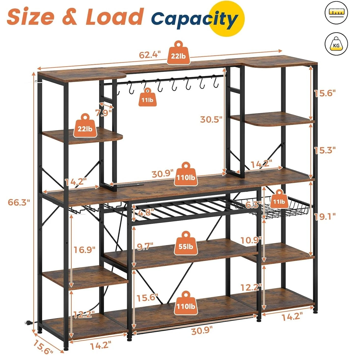 Bakers Rack Coffee Bar Wine Rack Storage Shelves