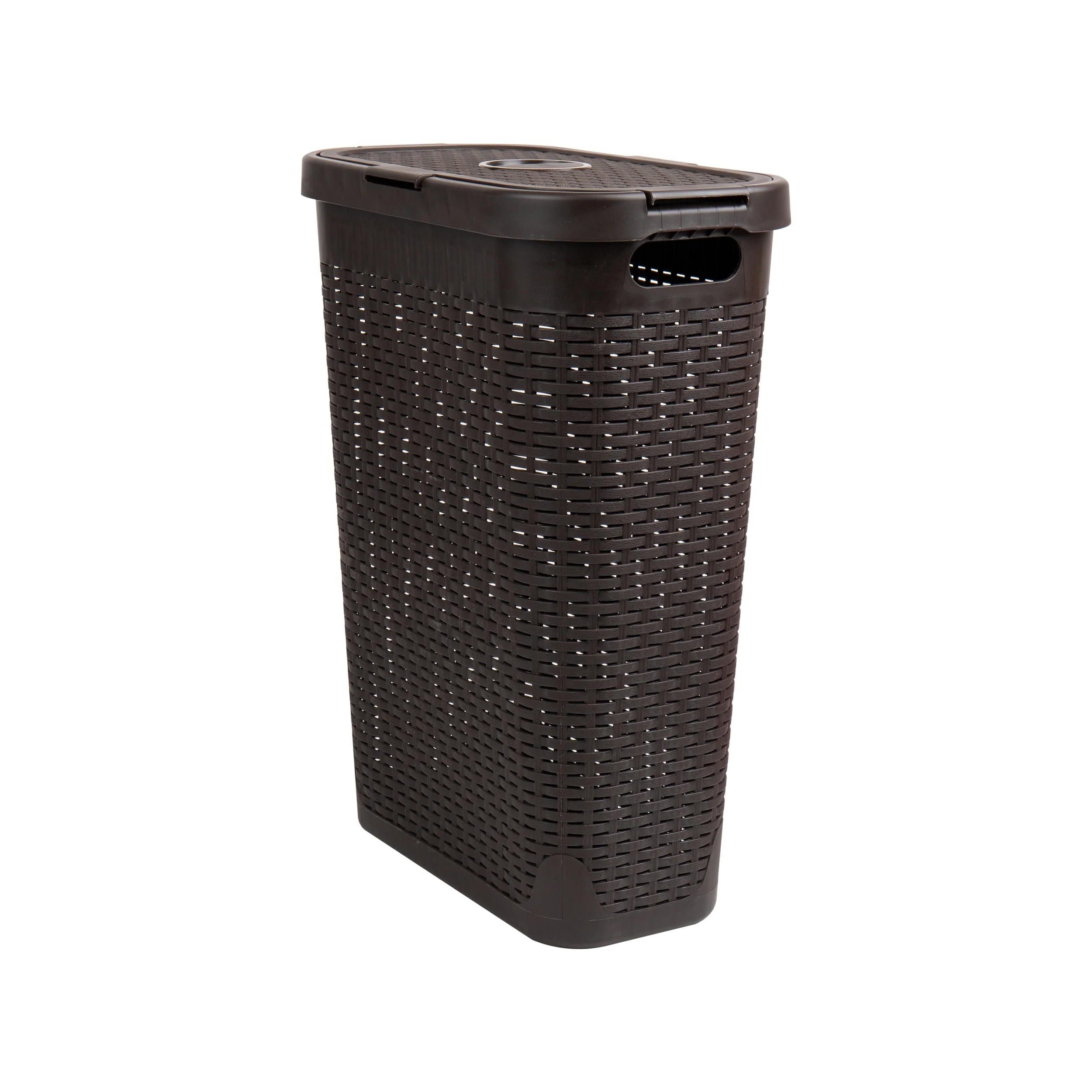 Mind Reader 40L Slim Laundry Hamper, Clothes Basket, Lid, Wicker Design, Plastic, 18