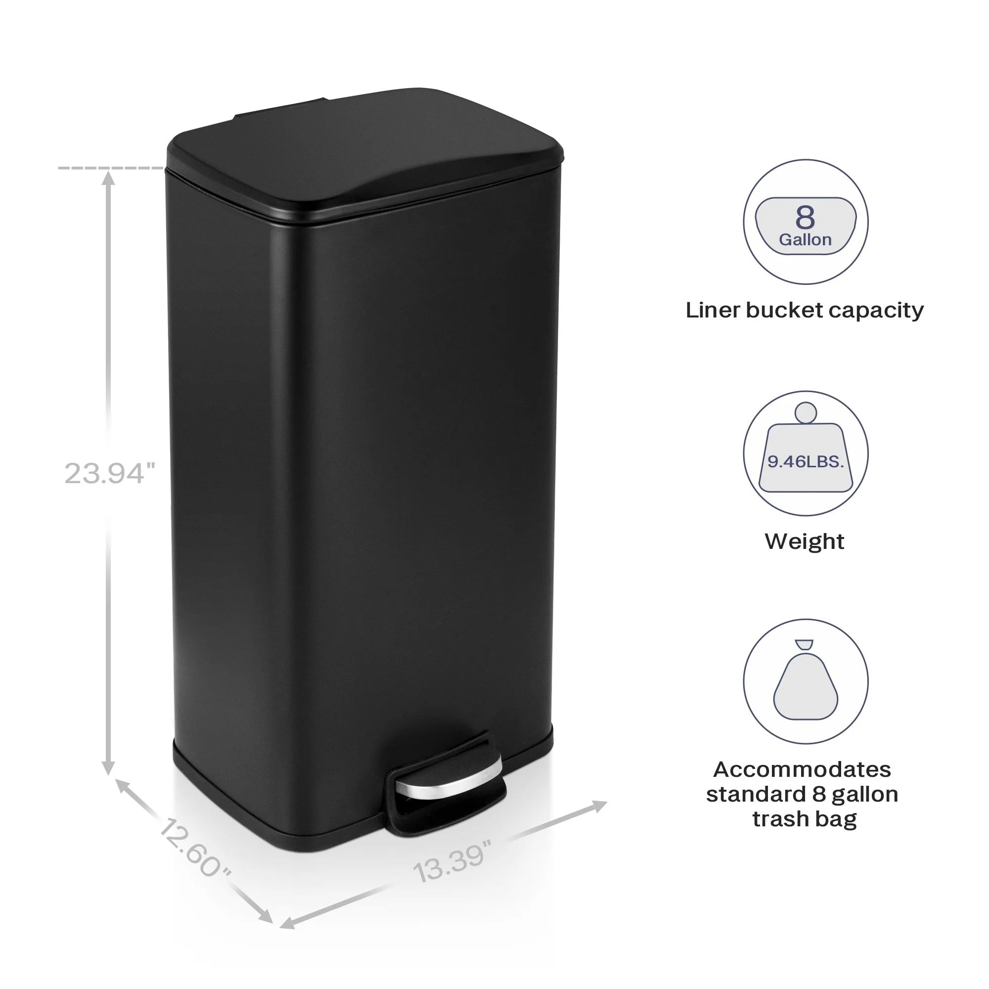 Innovaze 8 Gal./30 Liter Rectangular Matt White step-on Trash Can for kitchen