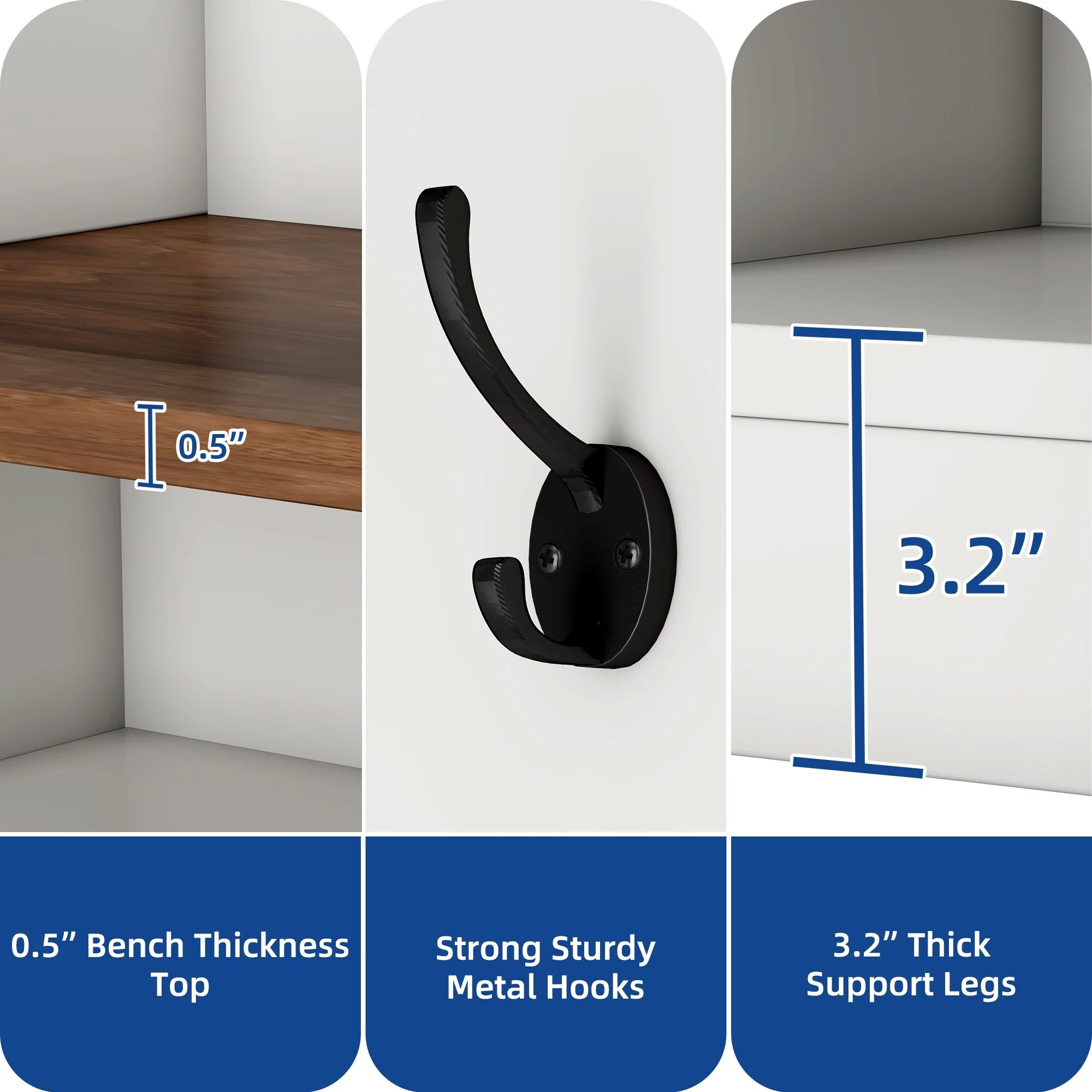 Moasis Farmhouse Hall Tree with Bench and Shoe Storage with 10 Hooks for Entryway
