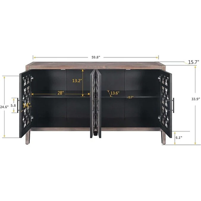 Roomfitters Hollow Four Door Antique Cabinet - American Country Style, Ideal for Living Room, TV Cabinet, Kitchen
