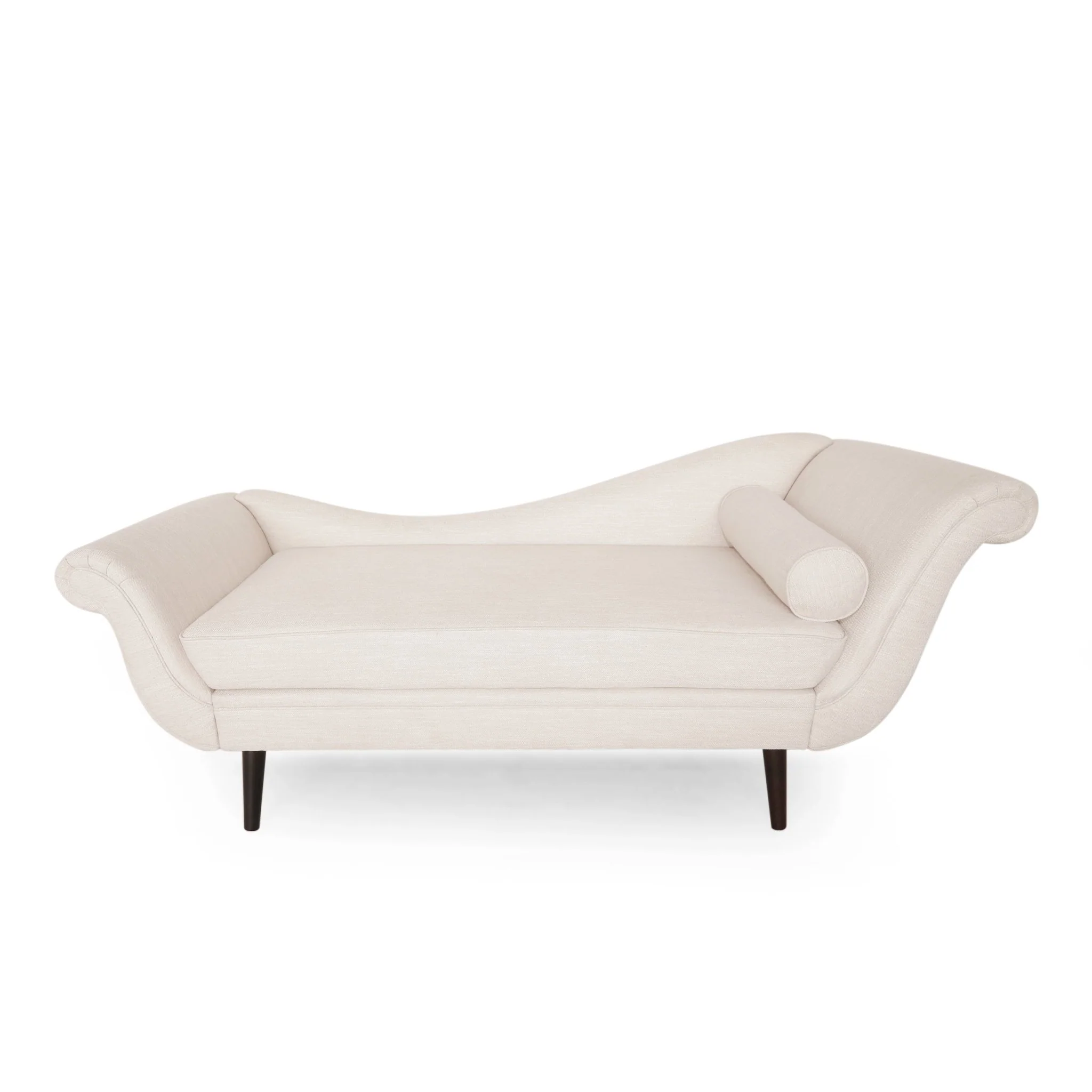 Upholstered Chaise Lounge with Flared Arm and Solid Wood Legs