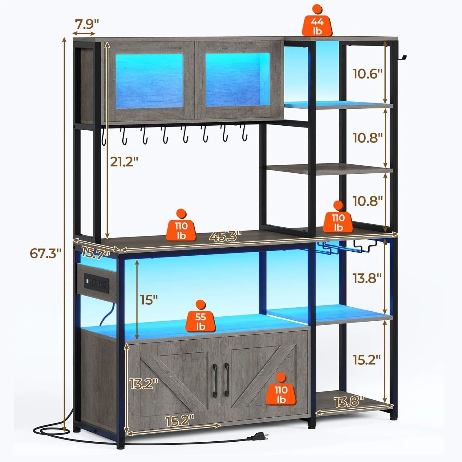 Bakers Rack for Kitchen with Storage Coffee Bar Cabinet
