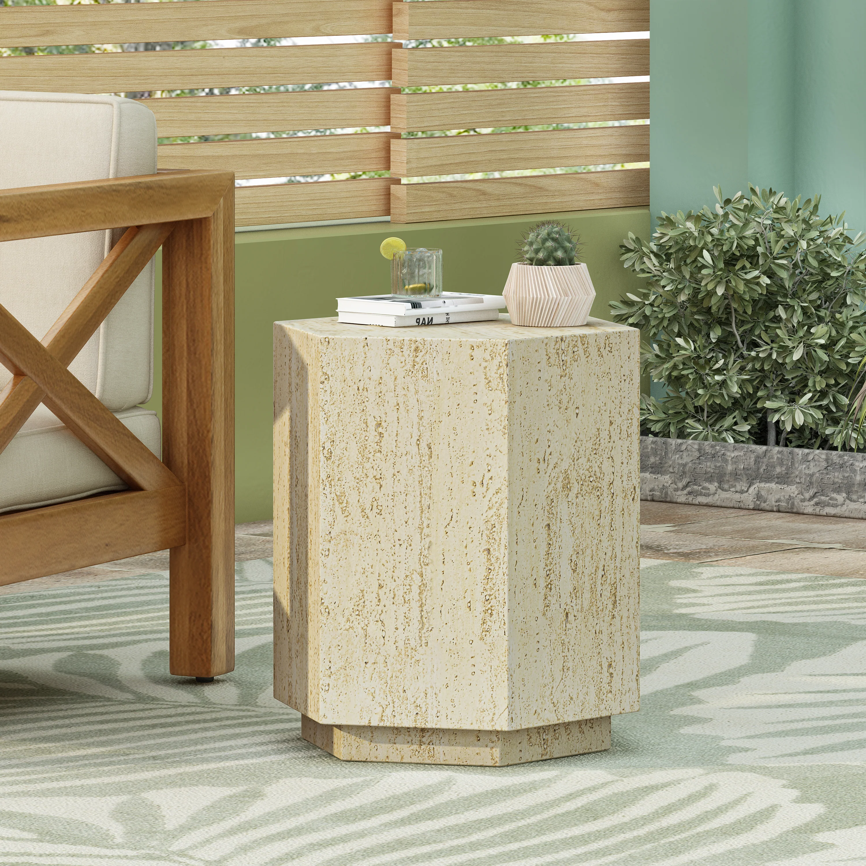 Outdoor End Table with Hexagonal Shape