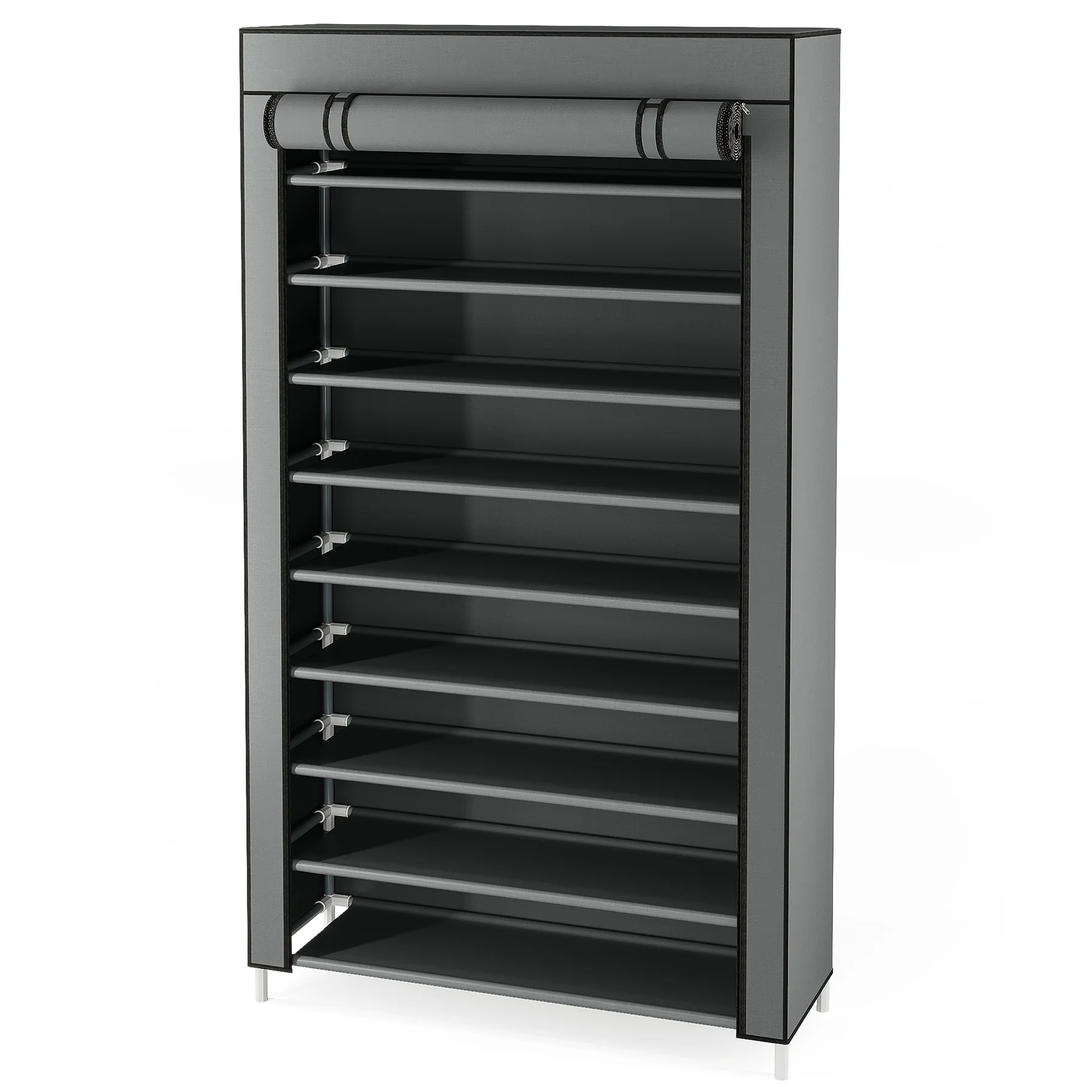 9-Tier Tall Shoe Shelf Stand Rack Organizer with Non-woven Fabric Cover - 10-tier
