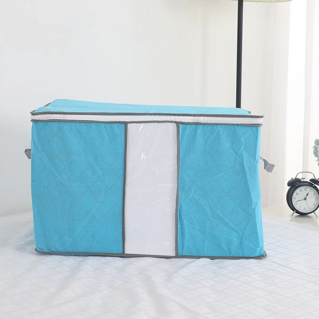 Home Foldable Zippered Dustproof Quilt Clothes Storage Bag Container Blue
