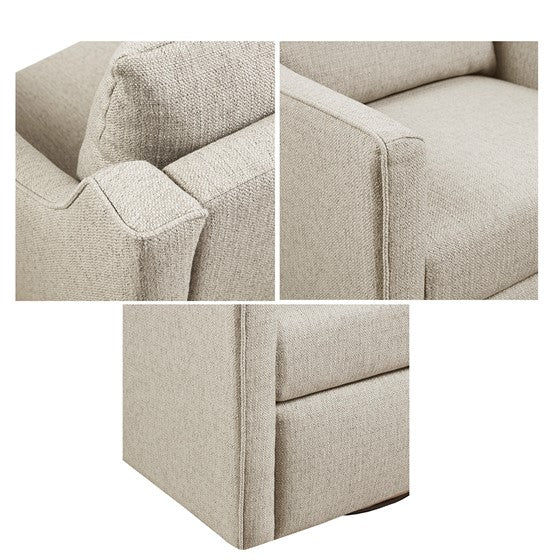 Upholstered Swivel Chair with Sloped Arms and Back Pillow