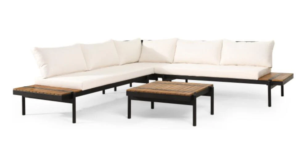 4-Piece Outdoor Sectional Sofa Set with Coffee Table, Water-Resistant Cushions and Iron Frame