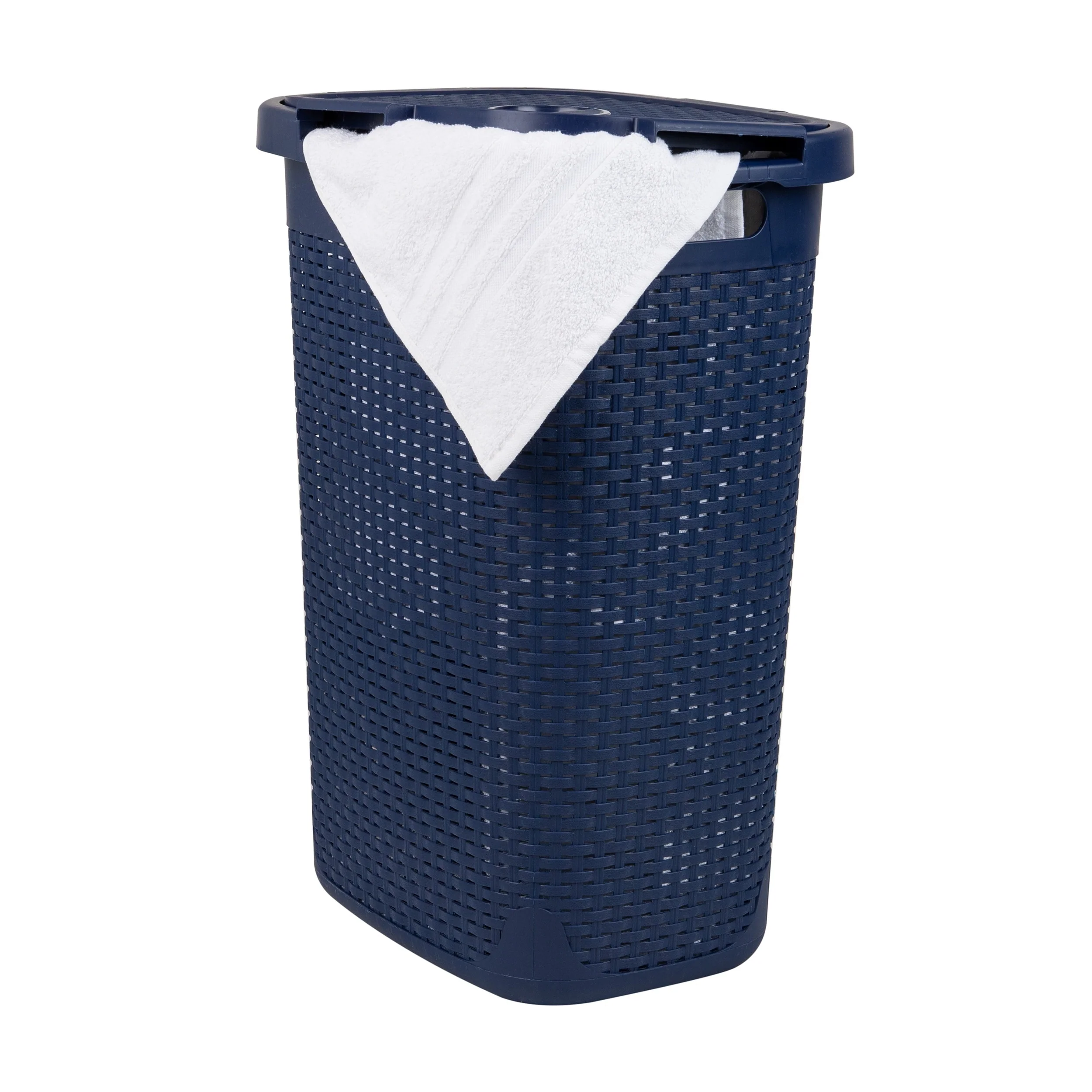 Mind Reader 60L Slim Laundry Hamper, Clothes Basket, Lid, Wicker Design, Plastic, 17.65