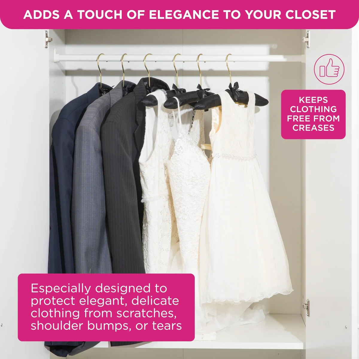 Premium HeavyDuty Thick Satin Padded Hangers Anti Slip - Black, Set of 12