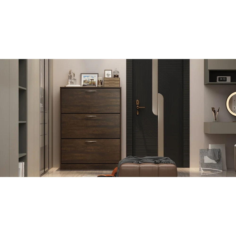 Shoe Cabinet Shoe Rack Storage Organizer with 3 Flip Drawers Entryway