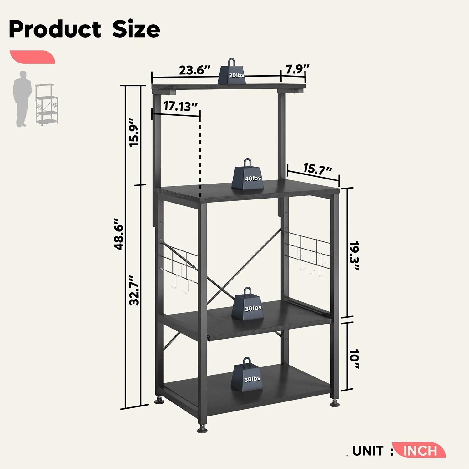 Kitchen Bakers Rack with Storage Shelves &USB Outlets, Microwave Oven Stand Kitchen Shelf Organizer