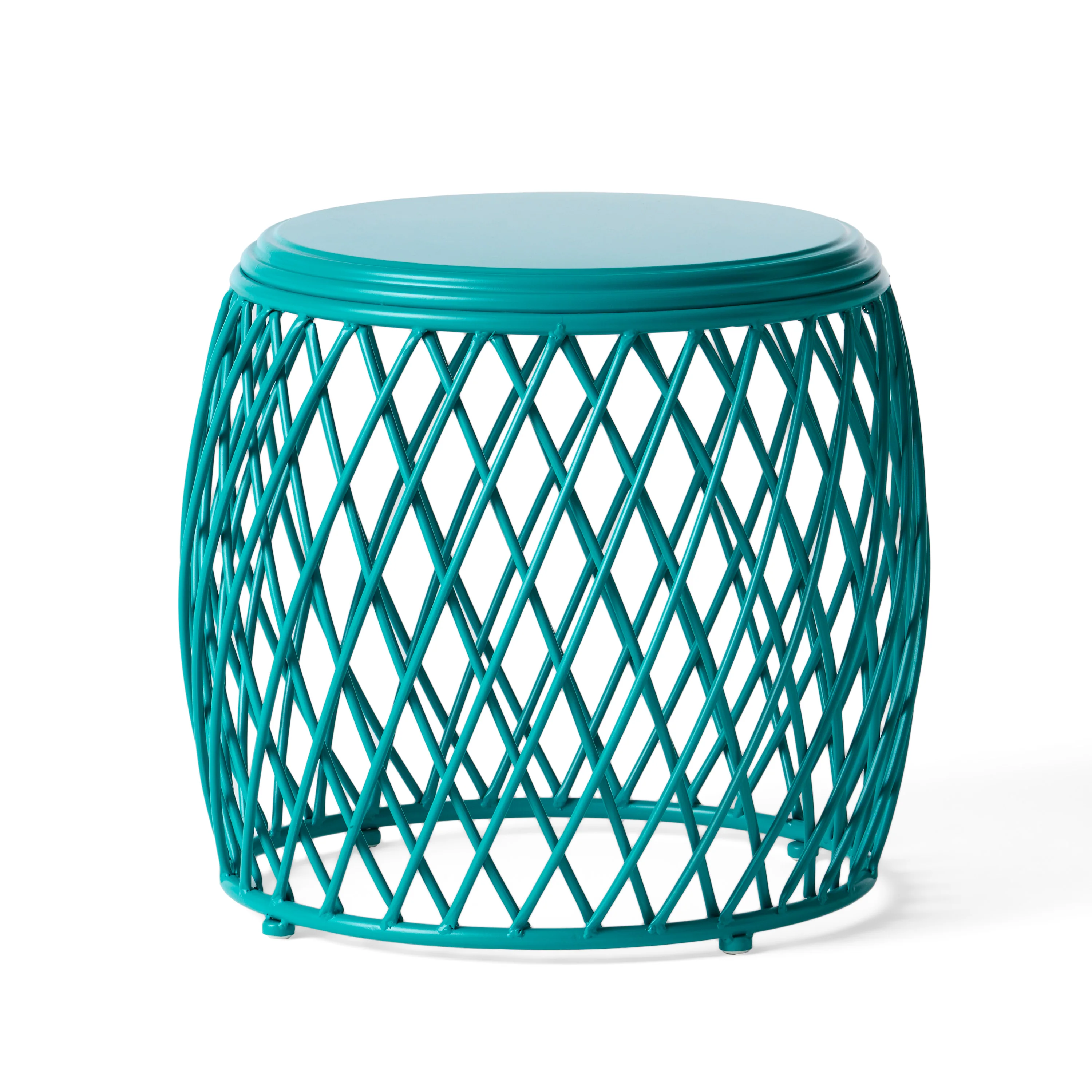 Coveted 19.75 Outdoor Cylindrical Iron Side Table with Lattice Design