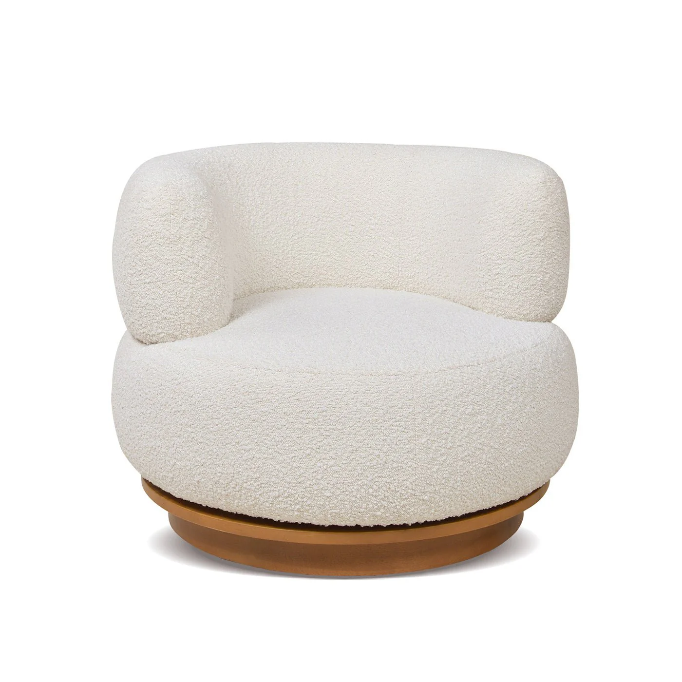 Upholstered Swivel Barrel Chair with Low Back and Wood Base