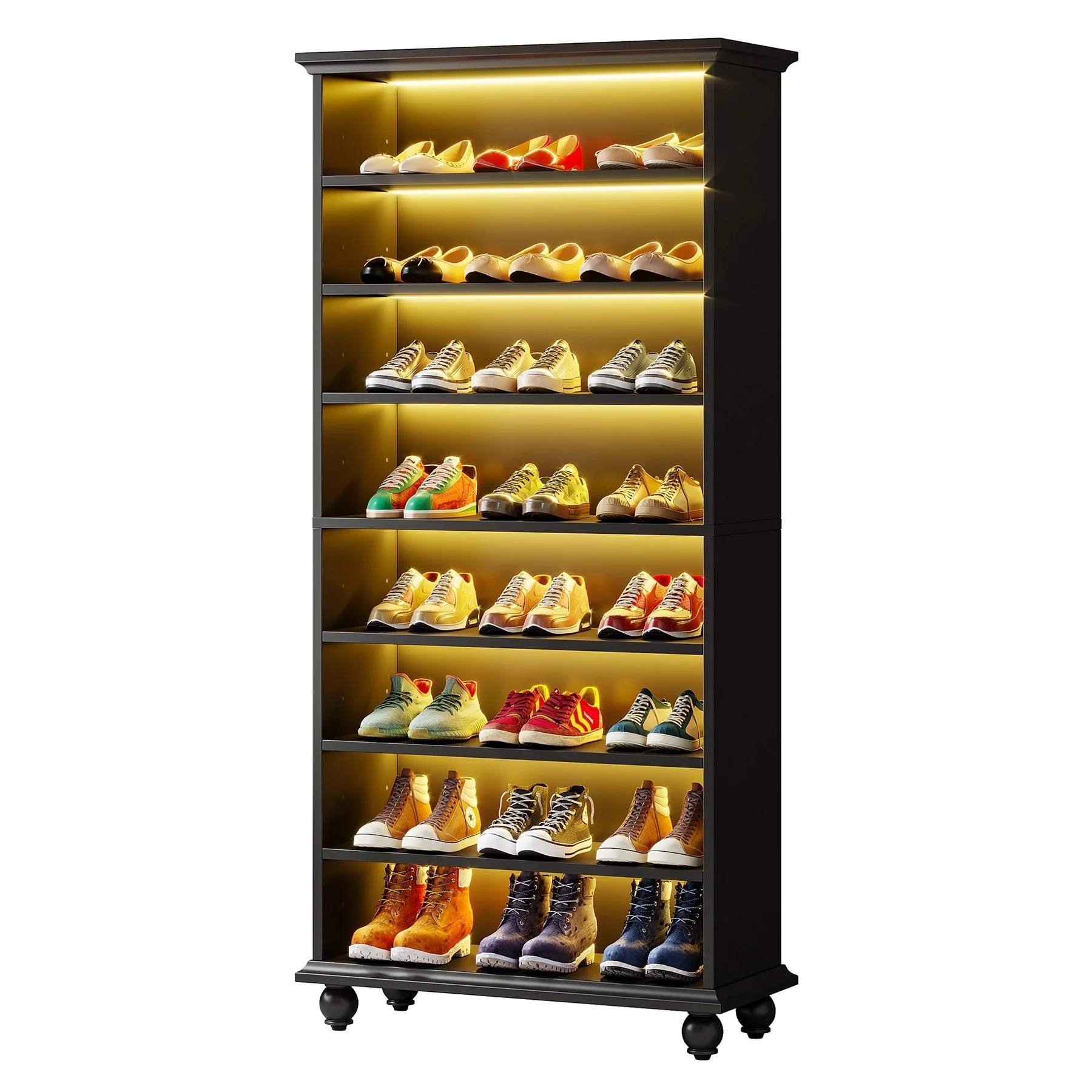 Narrow Tall Shoe Storage Cabinet with LED Lighting for Entryway - 9-Tier