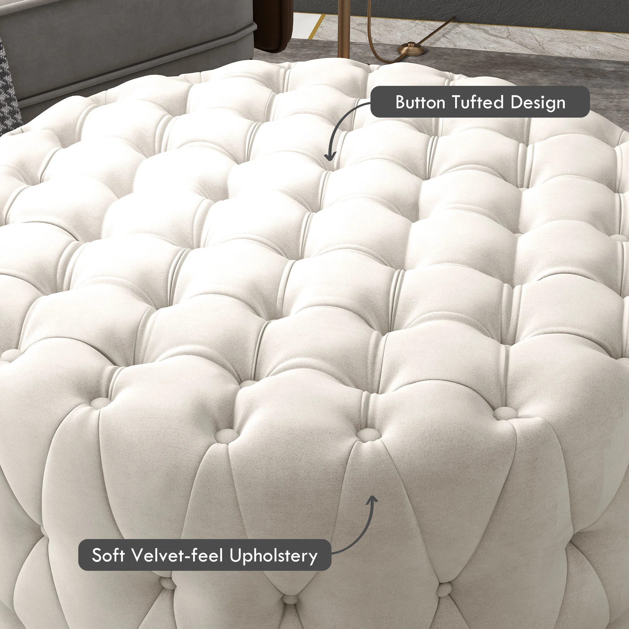 Velvet-feel Round Ottoman