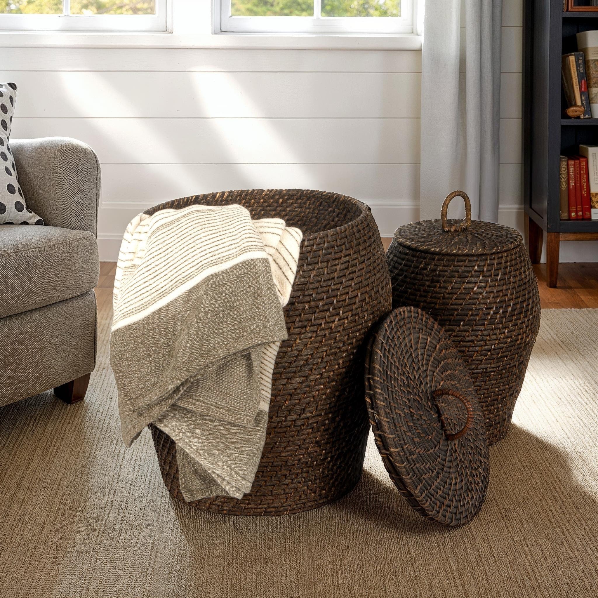 Hand-Woven Rattan Wicker Storage Baskets with Lids, Set of 2