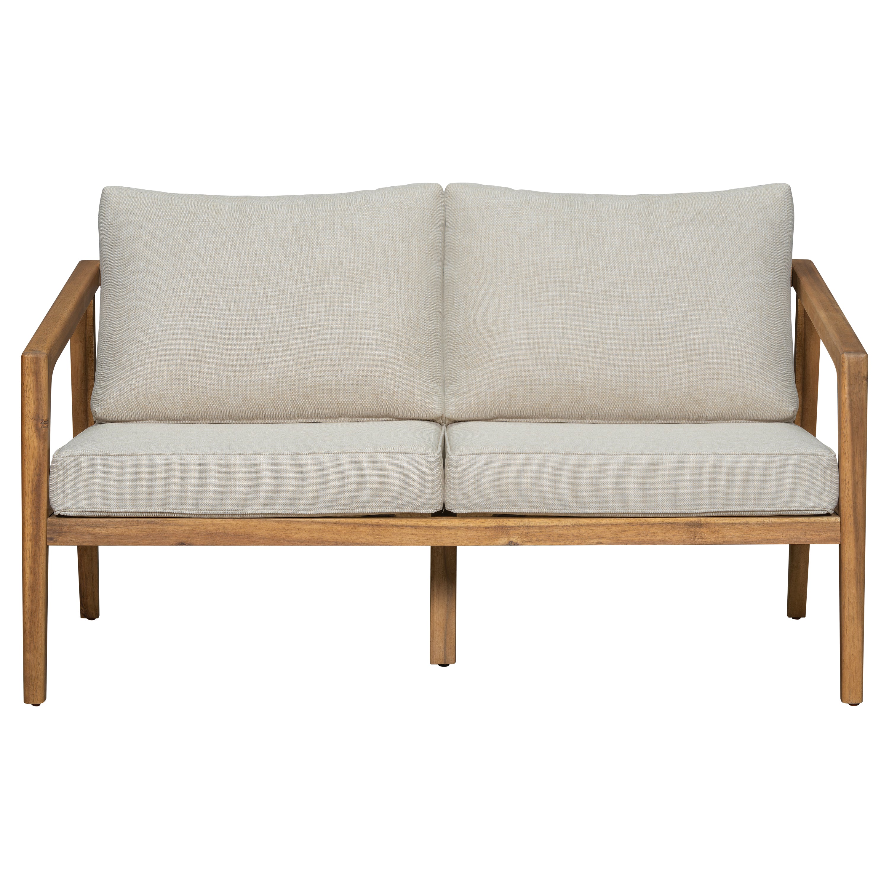 Wondered Outdoor Acacia Wood Loveseat with Slatted Back and Removable Cushions