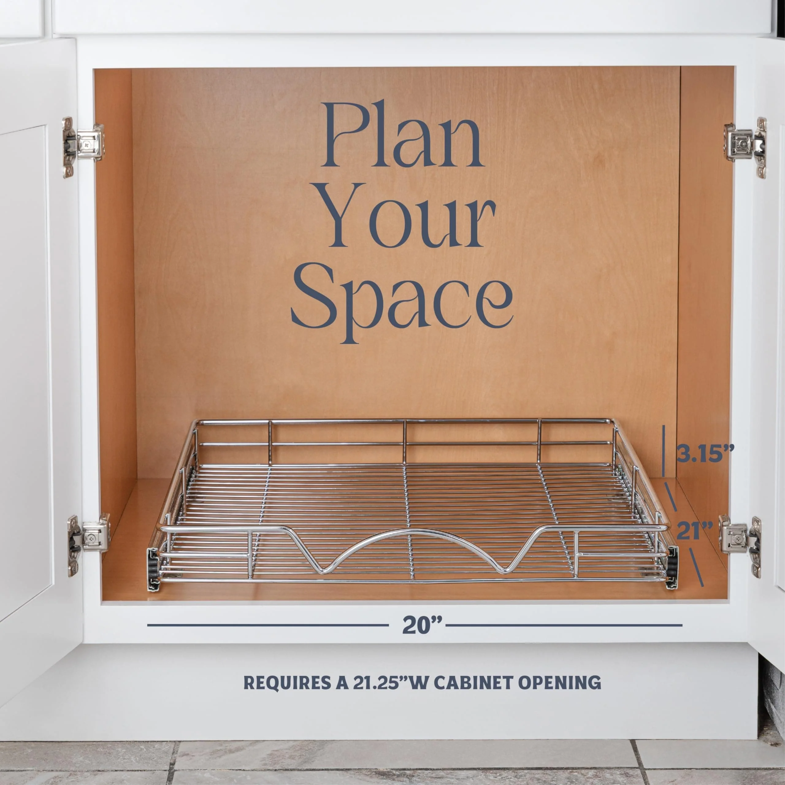 Pull Out Cabinet Drawer Organizer, Heavy Duty- Steel Metal- Chrome Finish