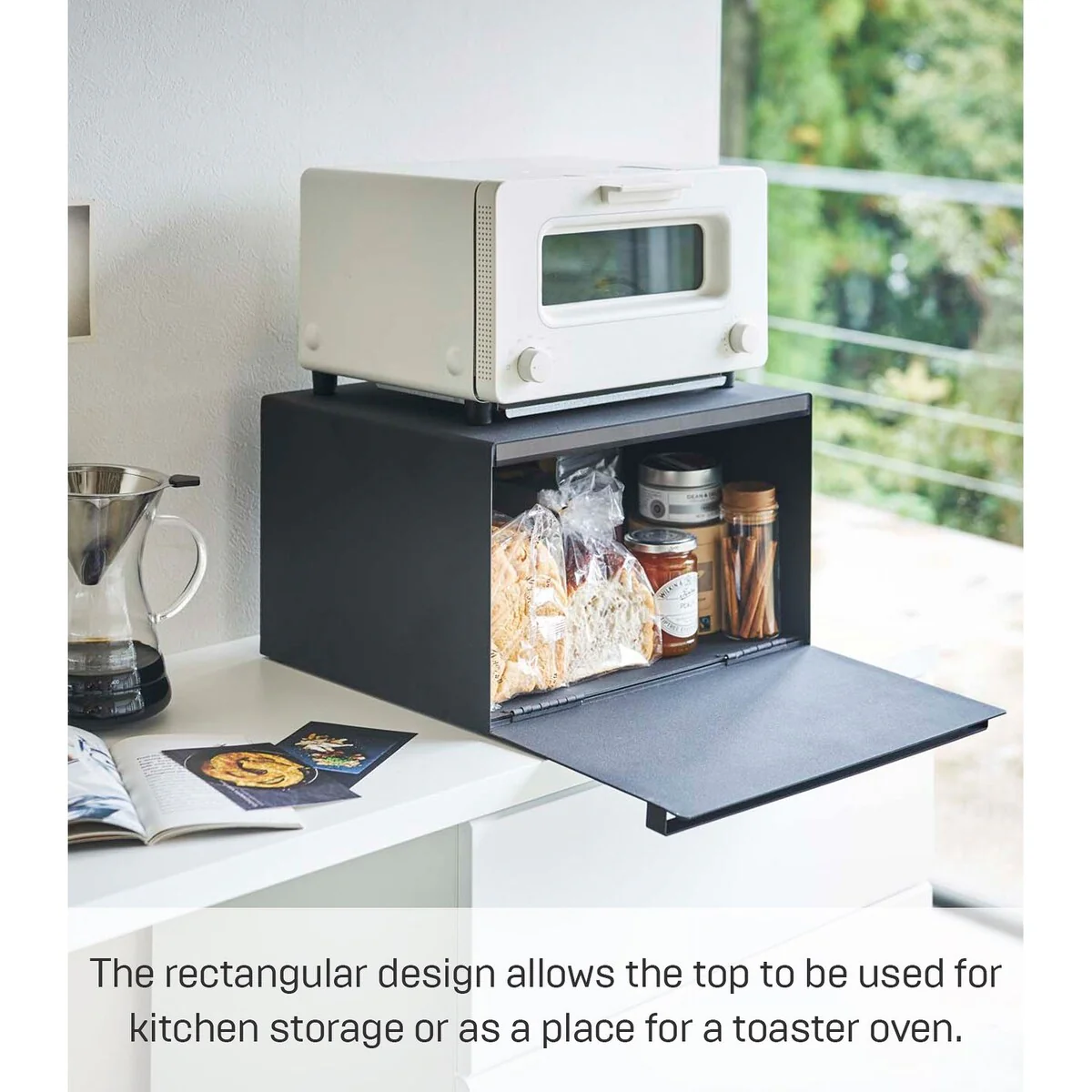 Yamazaki Home Bread Box - Two Styles, Steel, Horizontal, Holds 22.2 lbs - L 13.58 x W 15.75 x H 9.45 inches