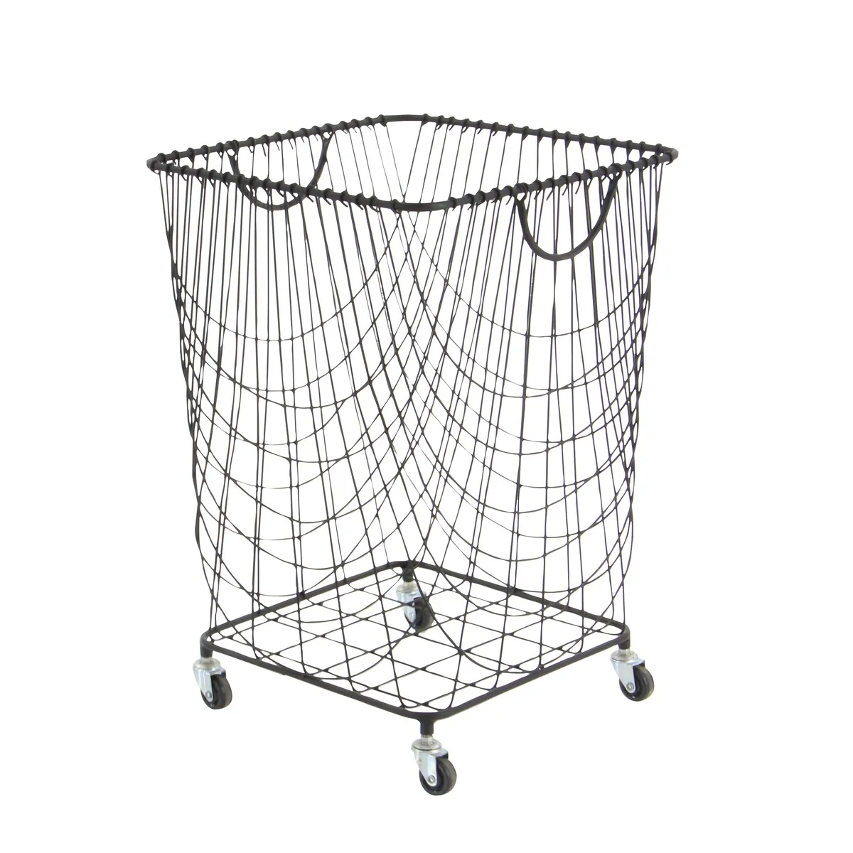 Metal Deep Set Wire Mesh Rolling Laundry Basket Storage Cart with Handles - Black, Gold, White - CosmoLiving by Cosmopolitan