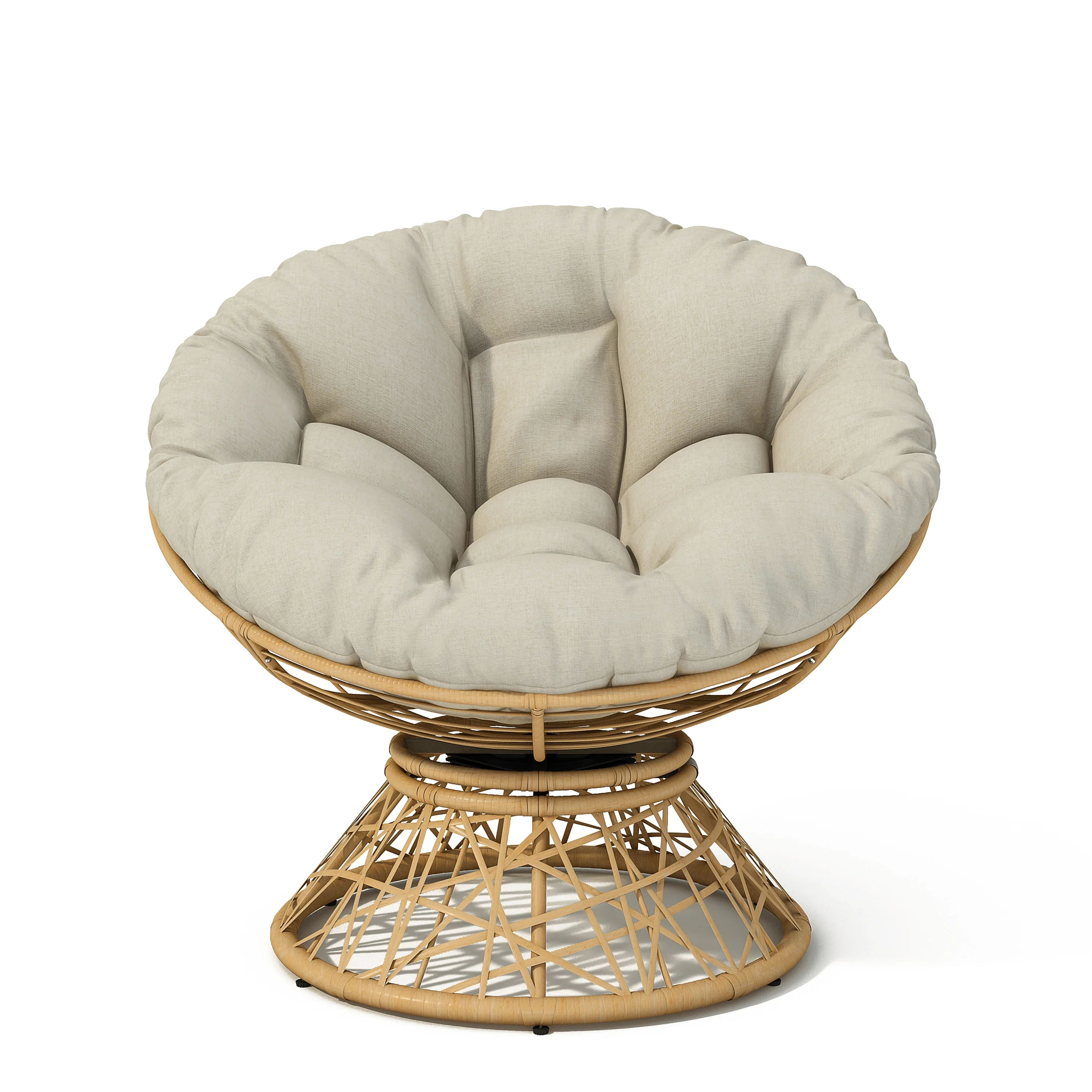 Papasan Wicker Chair with Fabric Cushion and 360 Degree Swivel