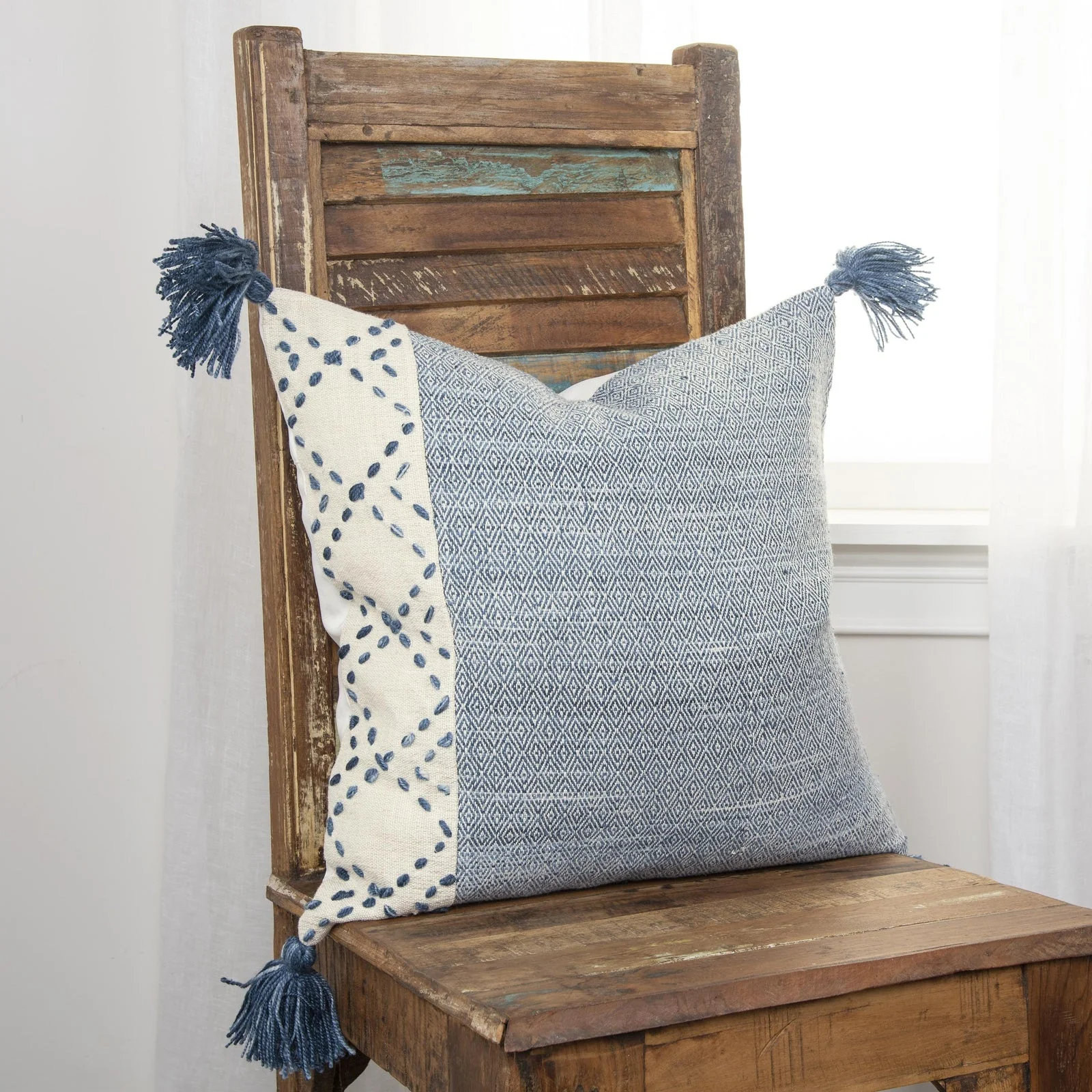 Woven Color Block Decorative Throw Pillow