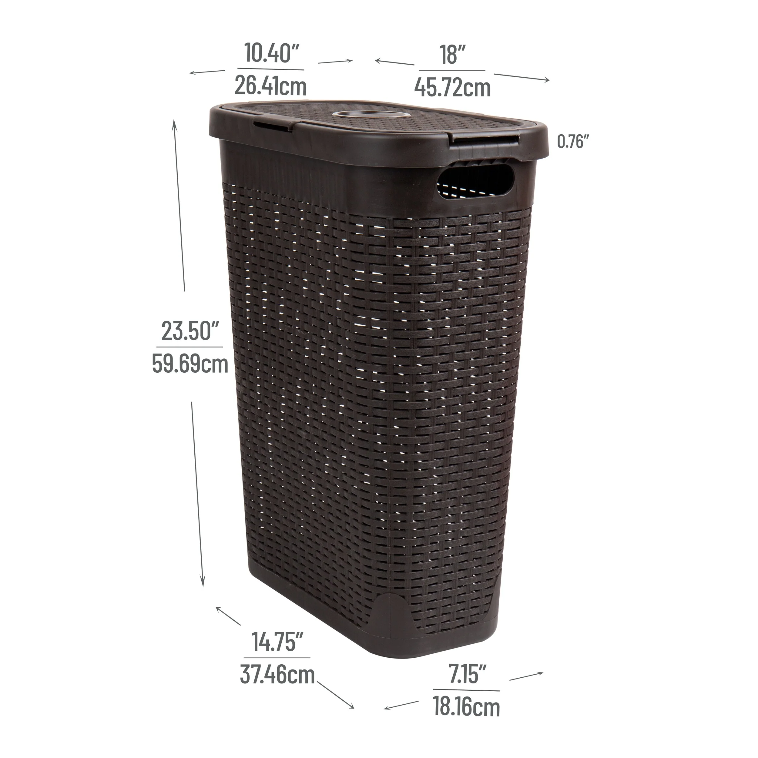 Mind Reader 40L Slim Laundry Hamper, Clothes Basket, Lid, Wicker Design, Plastic, 18