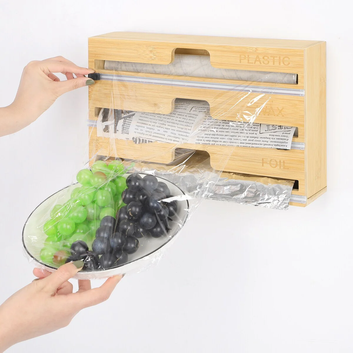 Plastic Wrap, Aluminum Foil and Wax Bamboo Dispenser for Kitchen Storage - 1PCS