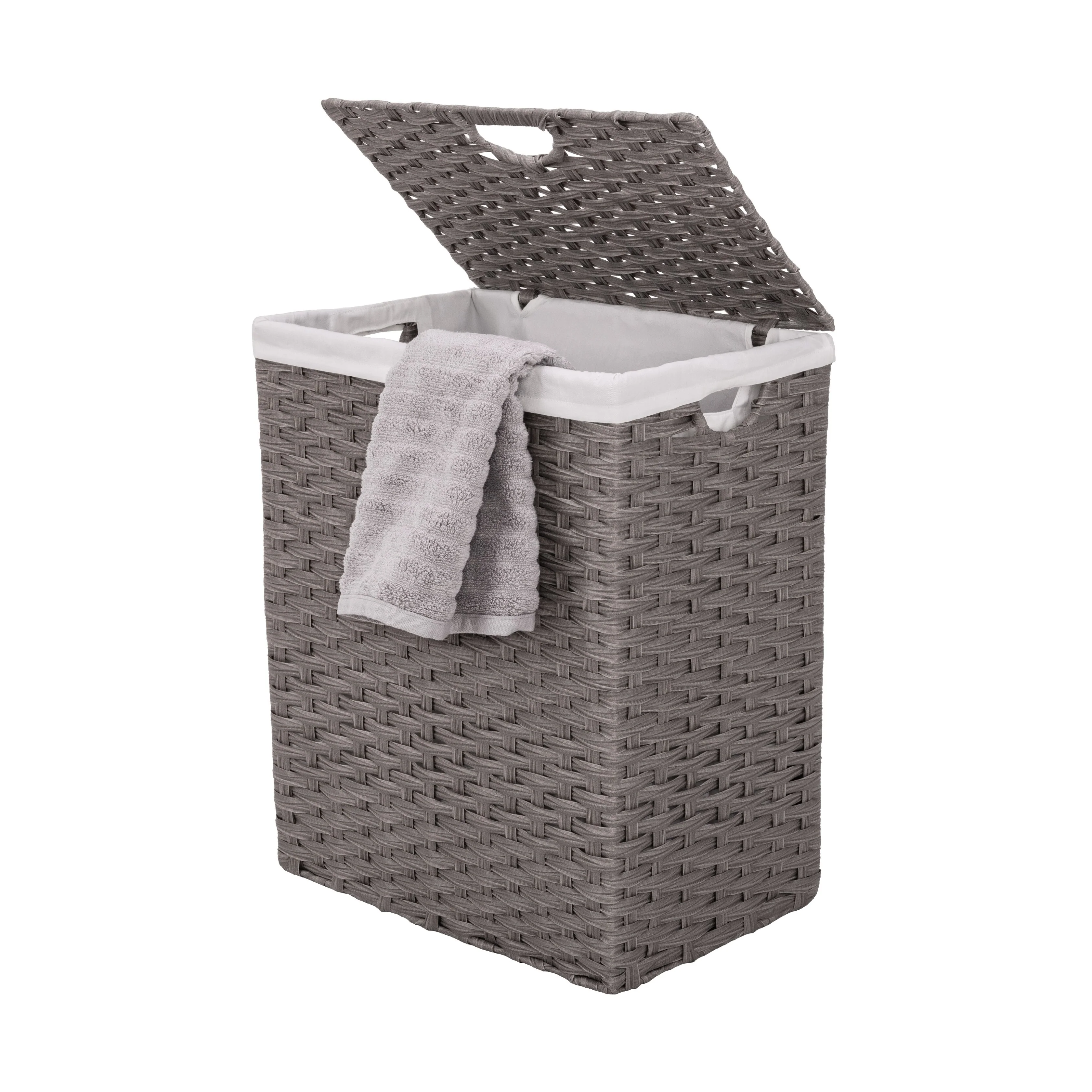 Seville Classics Lidded Foldable Portable Rectangular Laundry Hamper Basket with Washable Liner