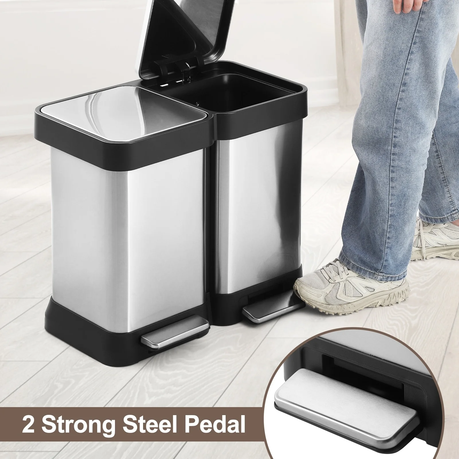 Stainless Steel Dual Trash Can, 2 Pedal