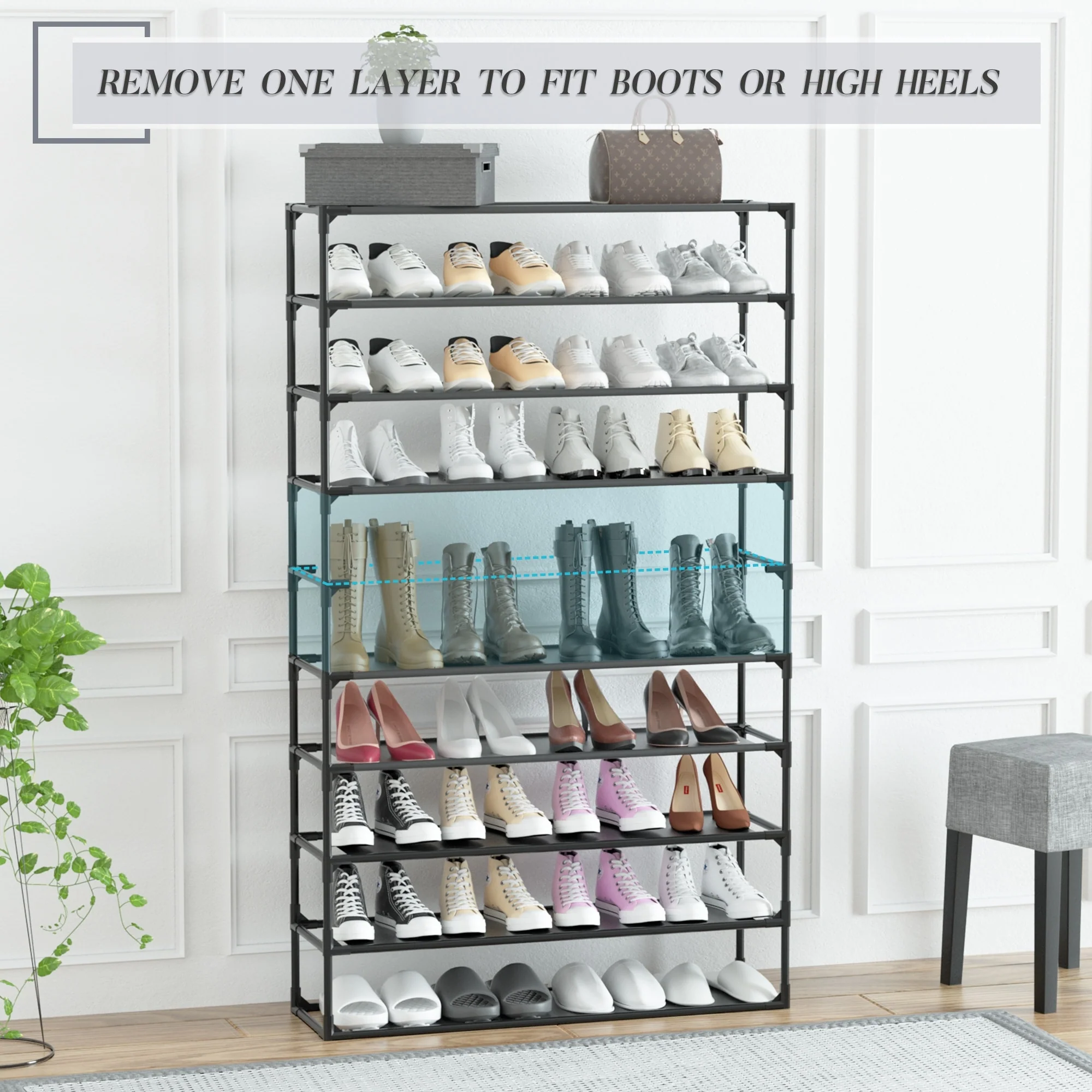 Shoe Rack Detachable Non-Woven Waterproof Fabric Shoe Organizer Tower Black Set of 2
