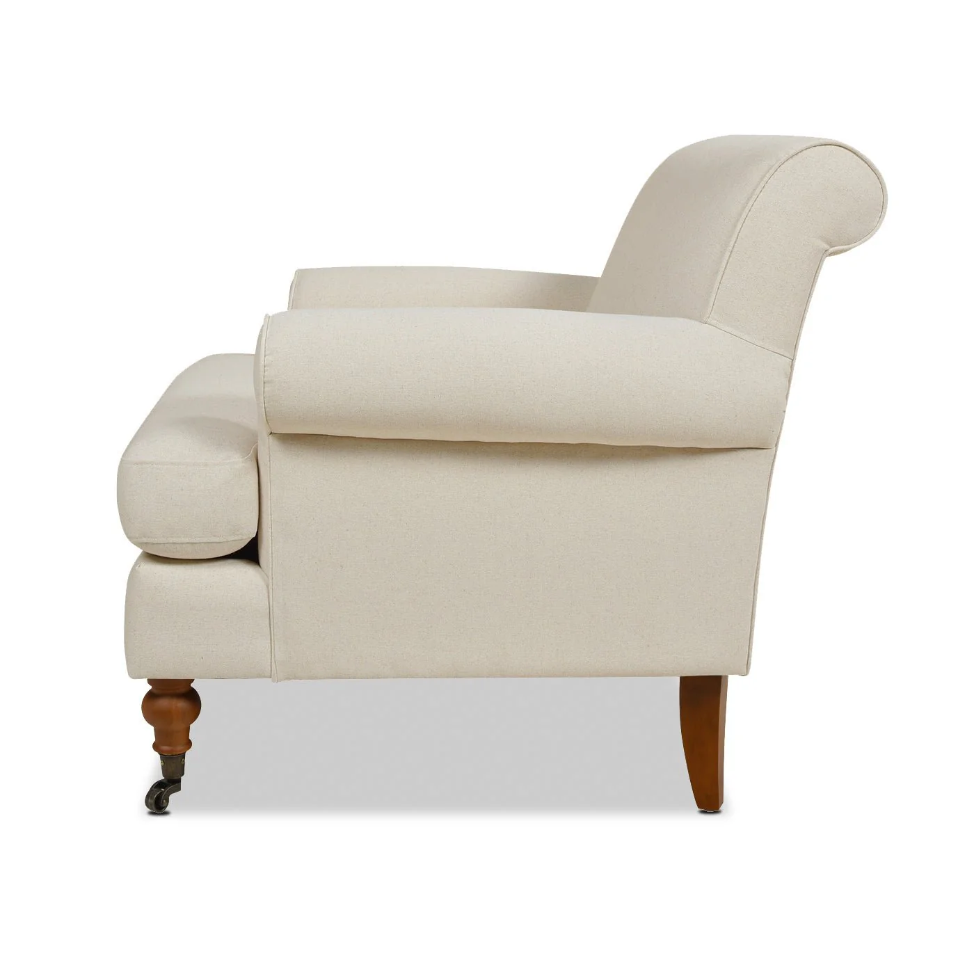 Cobaltex Upholstered Arm Chair with Metal Casters and Rolled Arms